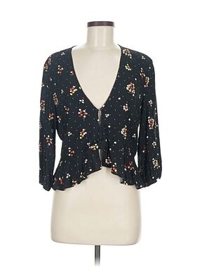Free People Black Floral Ruffle Peplum Blouse